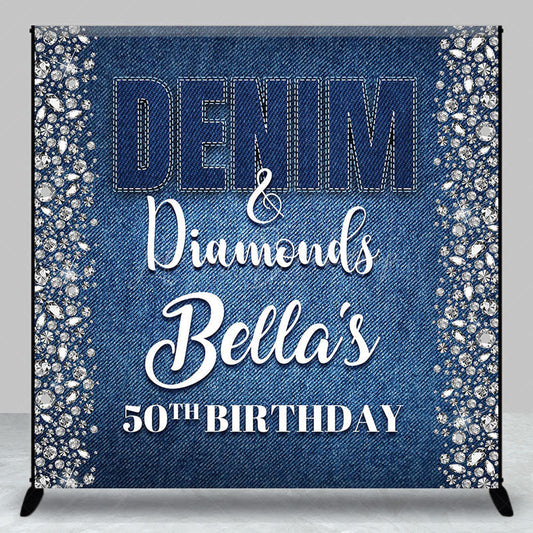 Lofaris Blue Denim Diamonds Custom Name 50th Birthday Backdrop