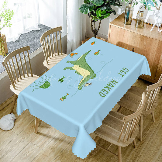 Lofaris Blue Dinosaur Diving Cartoon Rectangle Tablecloth