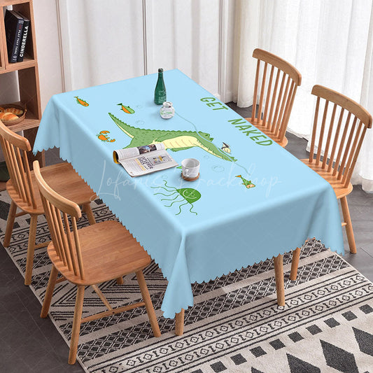 Lofaris Blue Dinosaur Diving Cartoon Rectangle Tablecloth