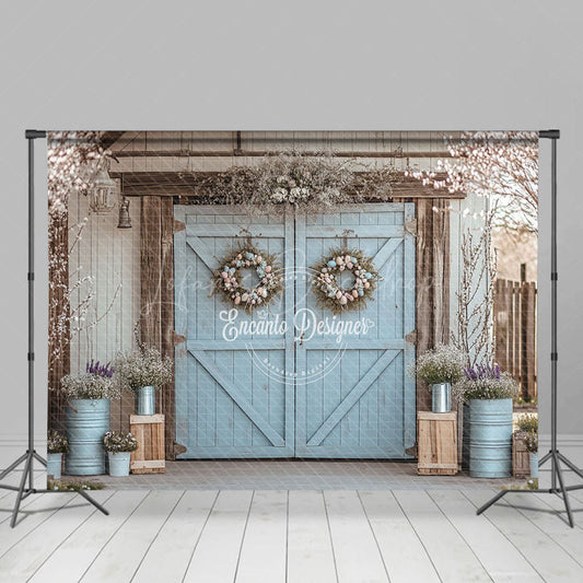 Lofaris Blue Door Wreath Eggs Easter Photography Backdrop