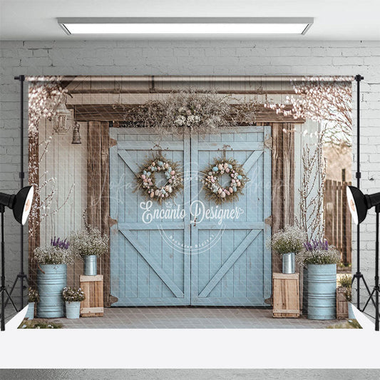 Lofaris Blue Door Wreath Eggs Easter Photography Backdrop