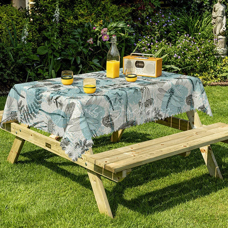 Lofaris Blue Dragonfly Rectangle Tablecloth Botanical Garden Floral and Insects Spring Summer Outdoor Dining Decor
