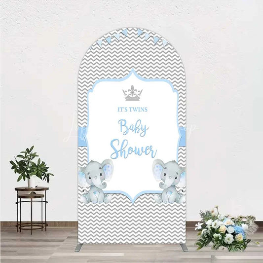 Lofaris Blue Elephant Twins Arch Backdrop Baby Shower Chevron Boy Photography Background