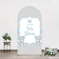 Lofaris Blue Elephant Twins Arch Backdrop Baby Shower Chevron Boy Photography Background