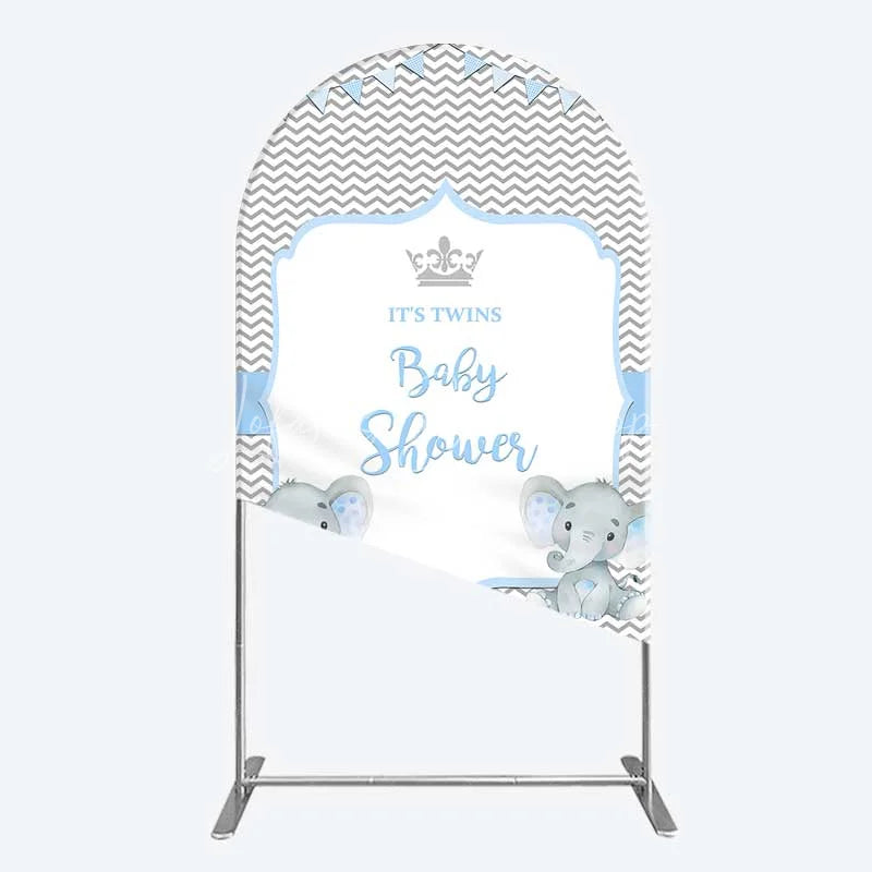 Lofaris Blue Elephant Twins Arch Backdrop Baby Shower Chevron Boy Photography Background