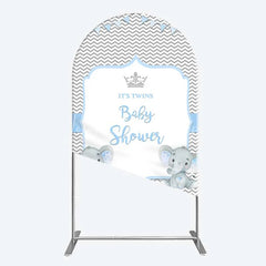 Lofaris Blue Elephant Twins Arch Backdrop Baby Shower Chevron Boy Photography Background