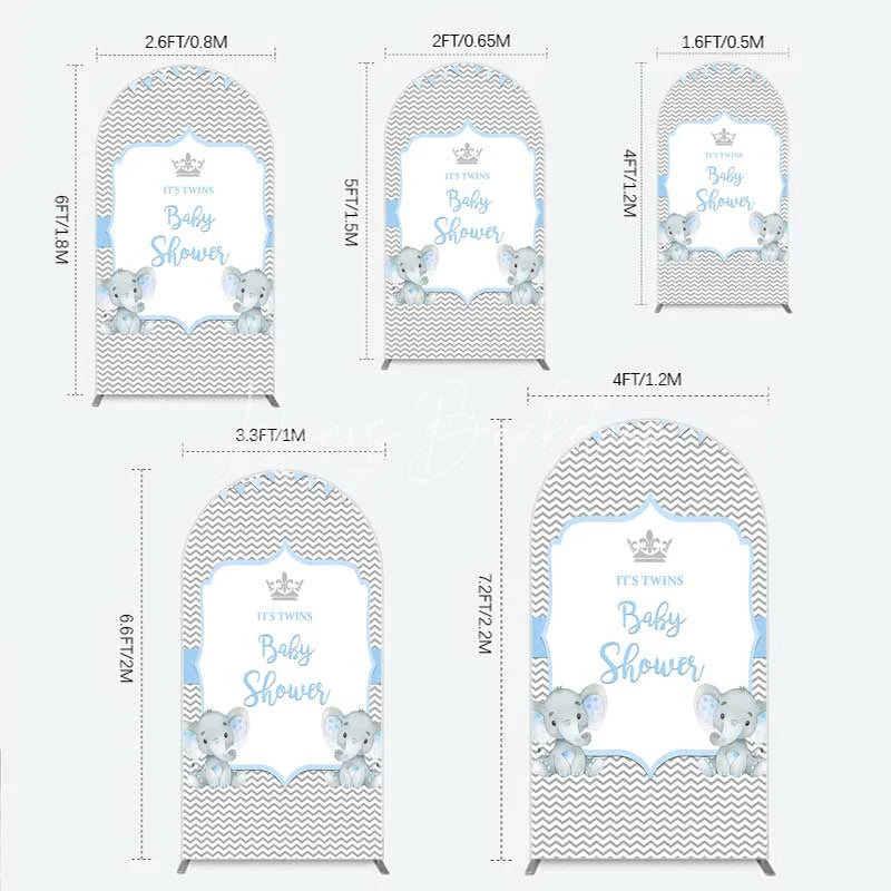Lofaris Blue Elephant Twins Arch Backdrop Baby Shower Chevron Boy Photography Background