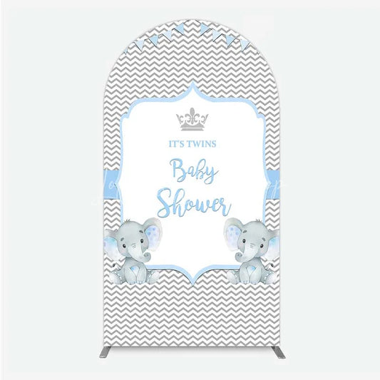 Lofaris Blue Elephant Twins Arch Backdrop Baby Shower Chevron Boy Photography Background