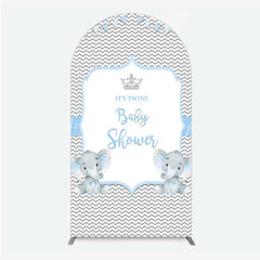 Lofaris Blue Elephant Twins Arch Backdrop Baby Shower Chevron Boy Photography Background