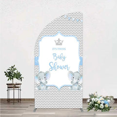 Lofaris Blue Elephant Twins Half Moon Arch Backdrop Baby Shower Chevron Boy Photography Background