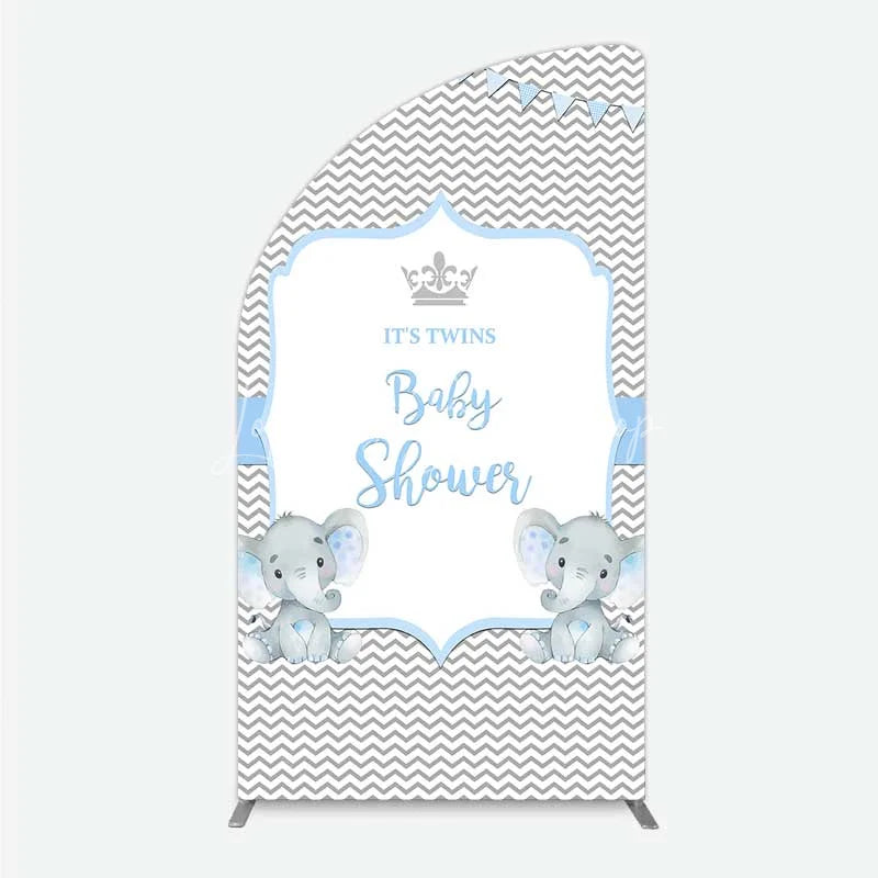 Lofaris Blue Elephant Twins Half Moon Arch Backdrop Baby Shower Chevron Boy Photography Background