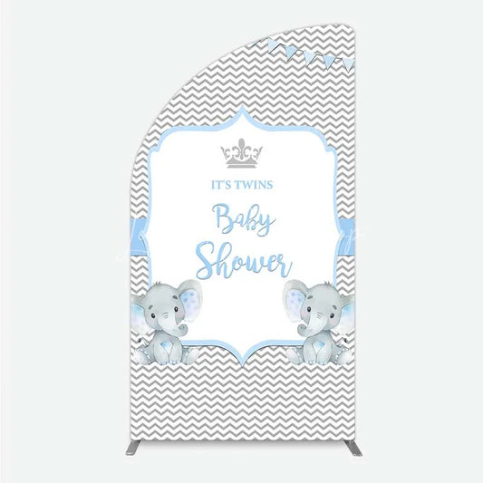 Lofaris Blue Elephant Twins Half Moon Arch Backdrop Baby Shower Chevron Boy Photography Background