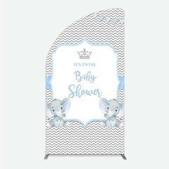 Lofaris Blue Elephant Twins Half Moon Arch Backdrop Baby Shower Chevron Boy Photography Background