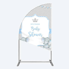 Lofaris Blue Elephant Twins Half Moon Arch Backdrop Baby Shower Chevron Boy Photography Background