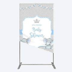 Lofaris Blue Elephant Twins Rectangle Backdrop Baby Shower Chevron Boy Photography Background