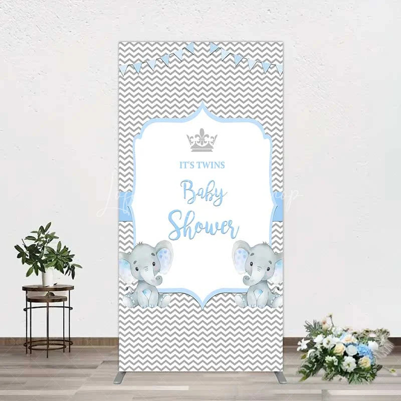 Lofaris Blue Elephant Twins Rectangle Backdrop Baby Shower Chevron Boy Photography Background