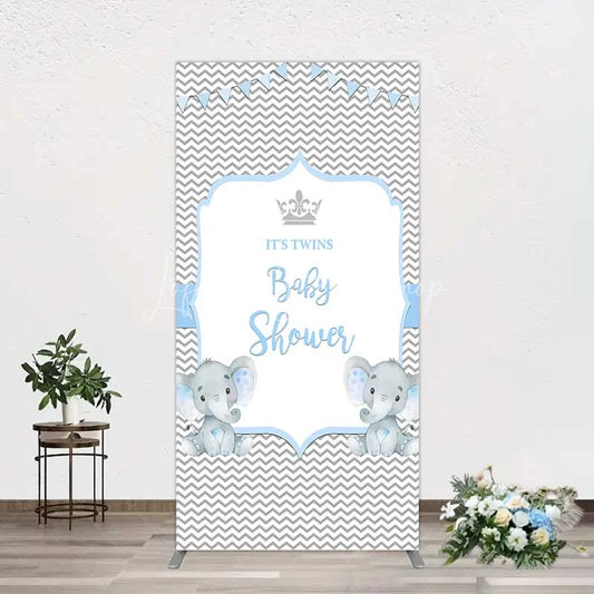 Lofaris Blue Elephant Twins Rectangle Backdrop Baby Shower Chevron Boy Photography Background