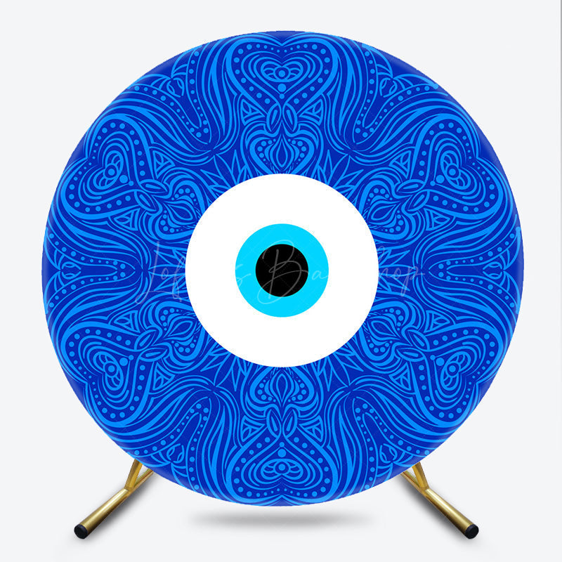 Lofaris Blue Evil Eye Nazar Round Backdrop Kit Greek Turkish Amulet with Mandala Good Luck and Protection Party Decor