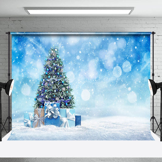 Lofaris Blue Fantasy Bokeh Snow Christmas Tree Gift Backdrop