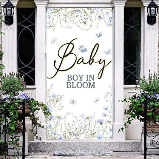 Lofaris Blue Floral Baby Boy In Bloom Gender Reveal Door Cover