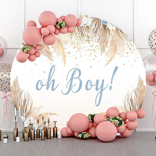 Lofaris Blue Floral Boho Oh Boy Round Baby Shower Backdrop
