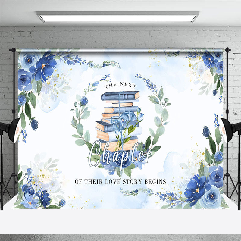 Lofaris Blue Floral Books Next Chapter Bridal Shower Backdrop