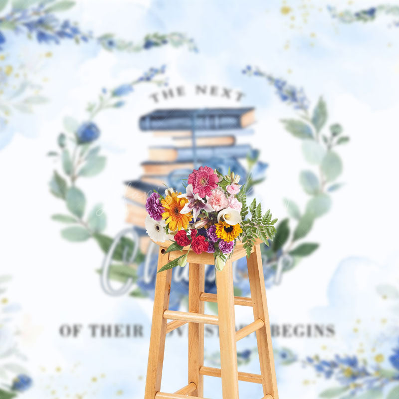 Lofaris Blue Floral Books Next Chapter Bridal Shower Backdrop