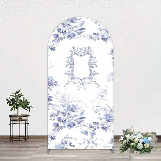 Lofaris Blue Floral Bow Frame Bridal Shower Arch Backdrop