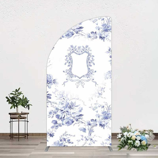 Lofaris Blue Floral Bow Frame Bridal Shower Half Moon Arch Backdrop