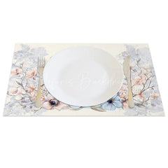 Lofaris Blue Floral Cross Easter Bunny Set of 4 Placemats Religious Rabbit Egg Table Mats for Holy Day