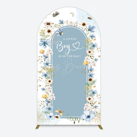 Lofaris Blue Floral Little Boy Baby Shower Arch Backdrop