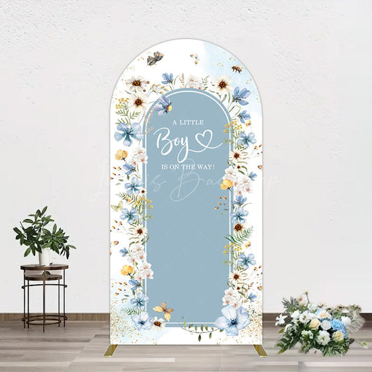 Lofaris Blue Floral Little Boy Baby Shower Arch Backdrop