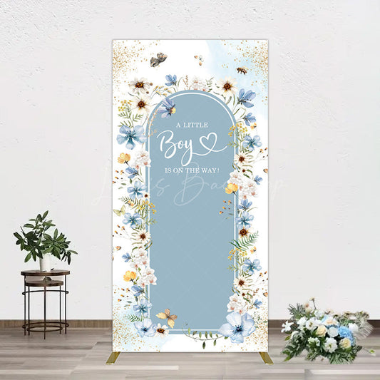 Lofaris Blue Floral Little Boy Baby Shower Rectangle Backdrop