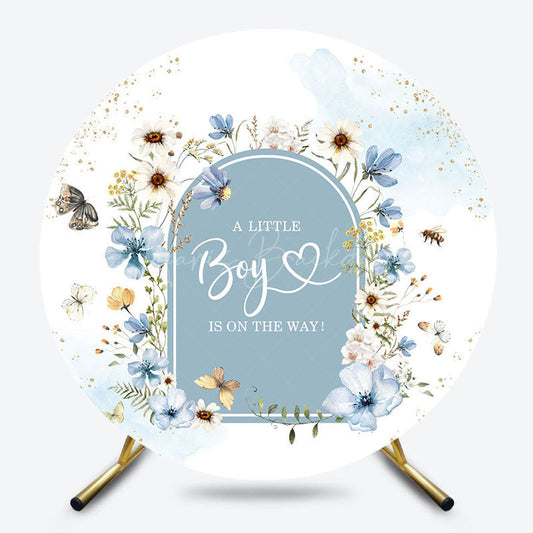 Lofaris Blue Floral Little Boy Round Gender Reveal Backdrop