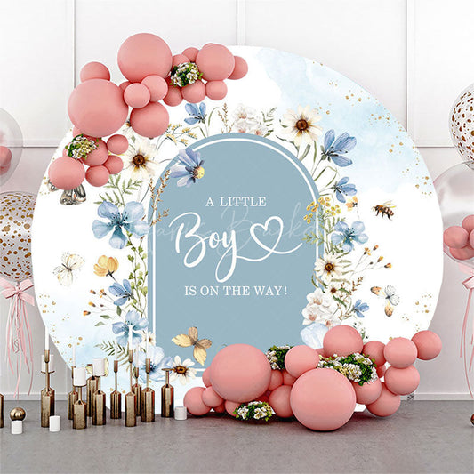 Lofaris Blue Floral Little Boy Round Gender Reveal Backdrop