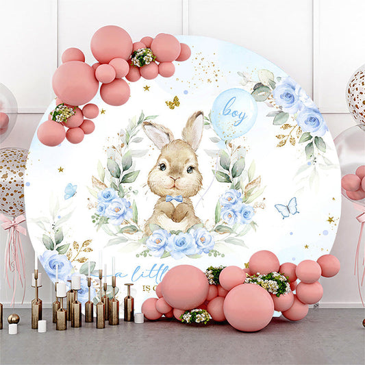 Lofaris Blue Floral Little Bunny Round Baby Shower Backdrop