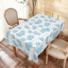 Lofaris Blue Floral Pattern Rectangle Tablecloth Elegant Line Art Flowers Wedding Bridal Shower Party Decor