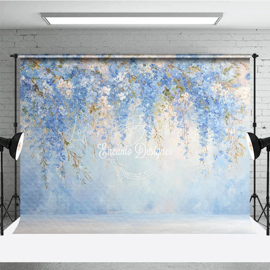 Lofaris Blue Floral Photography Backdrop Painterly Abstract Wisteria Wall Fine Art Texture Portrait Background