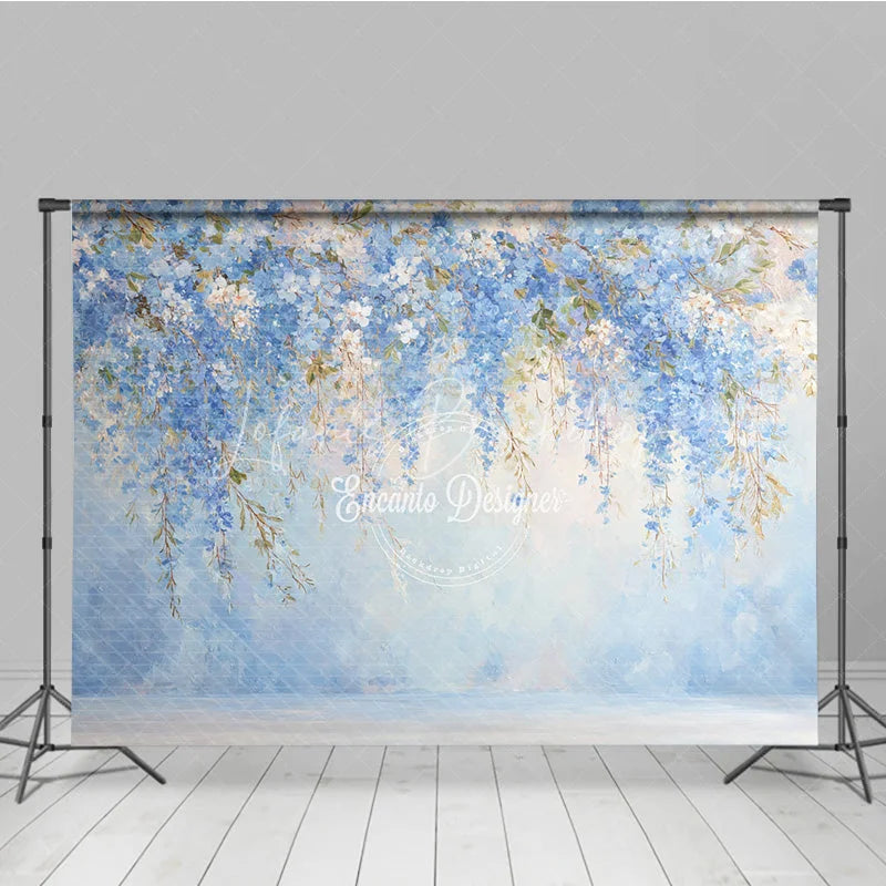 Lofaris Blue Floral Photography Backdrop Painterly Abstract Wisteria Wall Fine Art Texture Portrait Background
