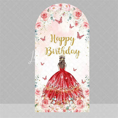 Lofaris Blue Floral Princess Happy Birthday Arch Backdrop Butterfly Girl Party Decoration Banner for Sweet 16 Celebration