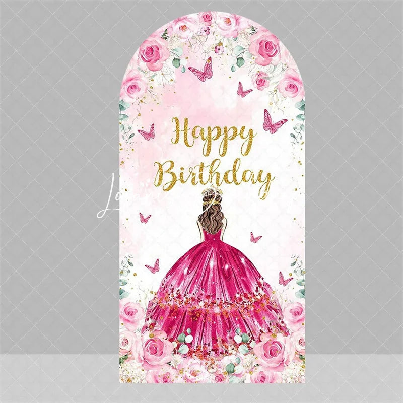 Lofaris Blue Floral Princess Happy Birthday Arch Backdrop Butterfly Girl Party Decoration Banner for Sweet 16 Celebration