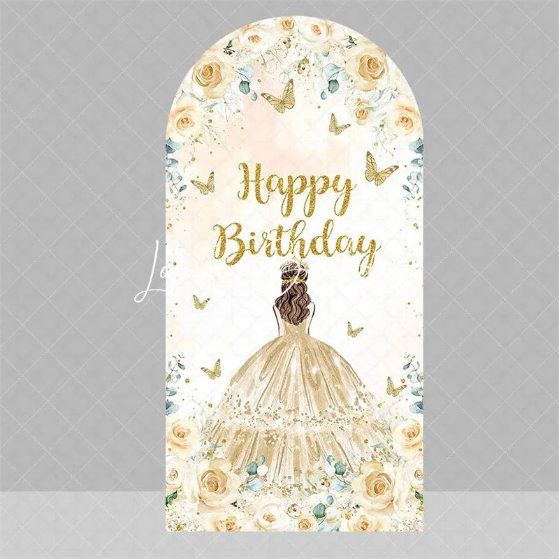 Lofaris Blue Floral Princess Happy Birthday Arch Backdrop Butterfly Girl Party Decoration Banner for Sweet 16 Celebration