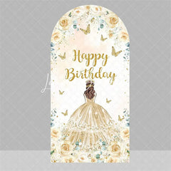 Lofaris Blue Floral Princess Happy Birthday Arch Backdrop Butterfly Girl Party Decoration Banner for Sweet 16 Celebration