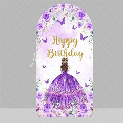 Lofaris Blue Floral Princess Happy Birthday Arch Backdrop Butterfly Girl Party Decoration Banner for Sweet 16 Celebration