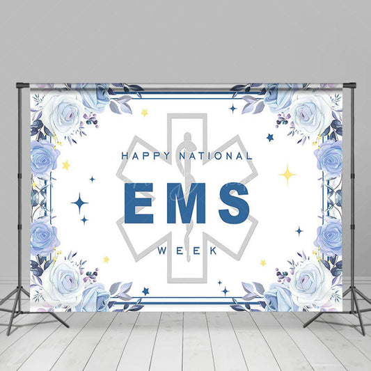 Lofaris Blue Floral Sparkle Happy National EMS Week Backdrop