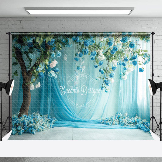 Lofaris Blue Floral Wedding Curtain Backdrop For Photography