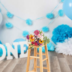Lofaris Blue Fresh Vibe Wood Birthday Cake Smash Backdrop