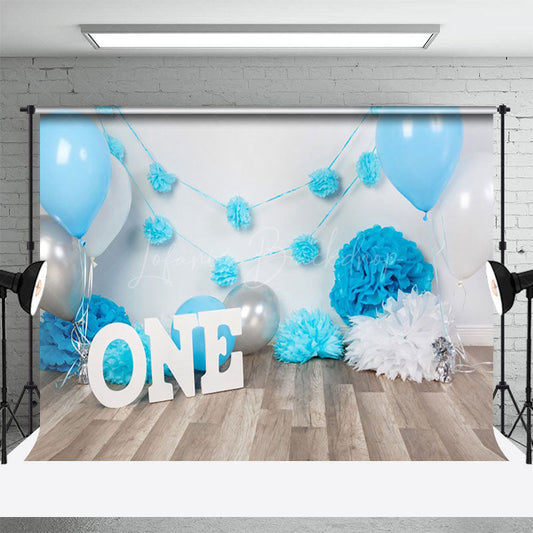 Lofaris Blue Fresh Vibe Wood Birthday Cake Smash Backdrop