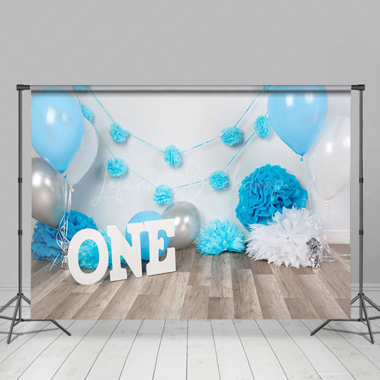 Lofaris Blue Fresh Vibe Wood Birthday Cake Smash Backdrop