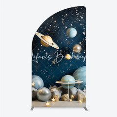 Lofaris Blue Galaxy Space Half Moon Arch Backdrop with Planets and Stars Dreamy Celestial Theme Party Decor